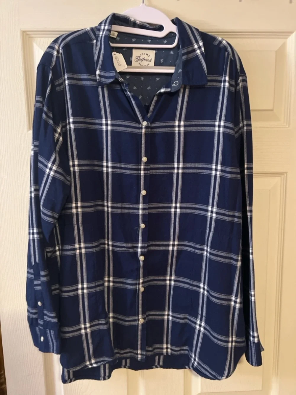 #373 Jachs Girlfriend Plaid Button Down Shirt Blue White Long Sleeve Sz XL NWOT - Picture 1 of 2